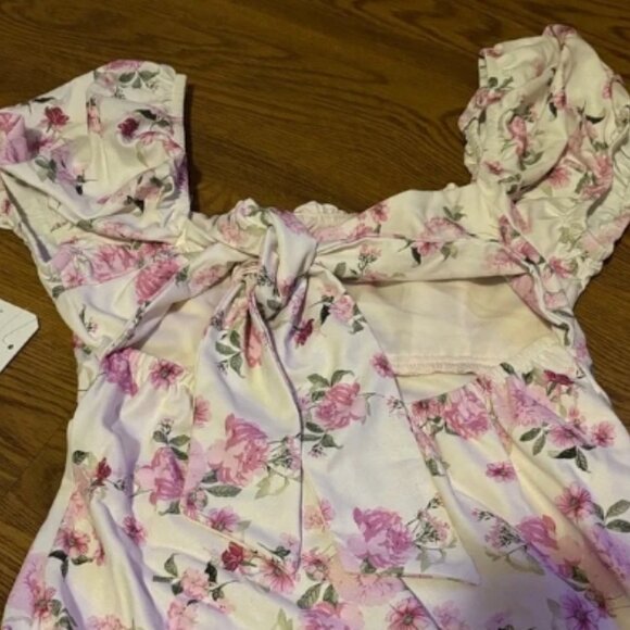 Altar'd State Mariana Puff Sleeves Pink Floral on White Mini Dress XS🆕⌚📦🏃💨🚚 - Picture 5 of 9